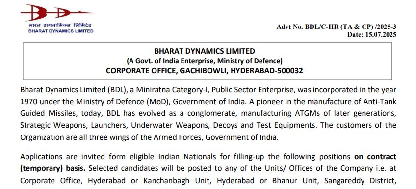 Bharat Dynamics Limited (BDL) Recruitment 2025